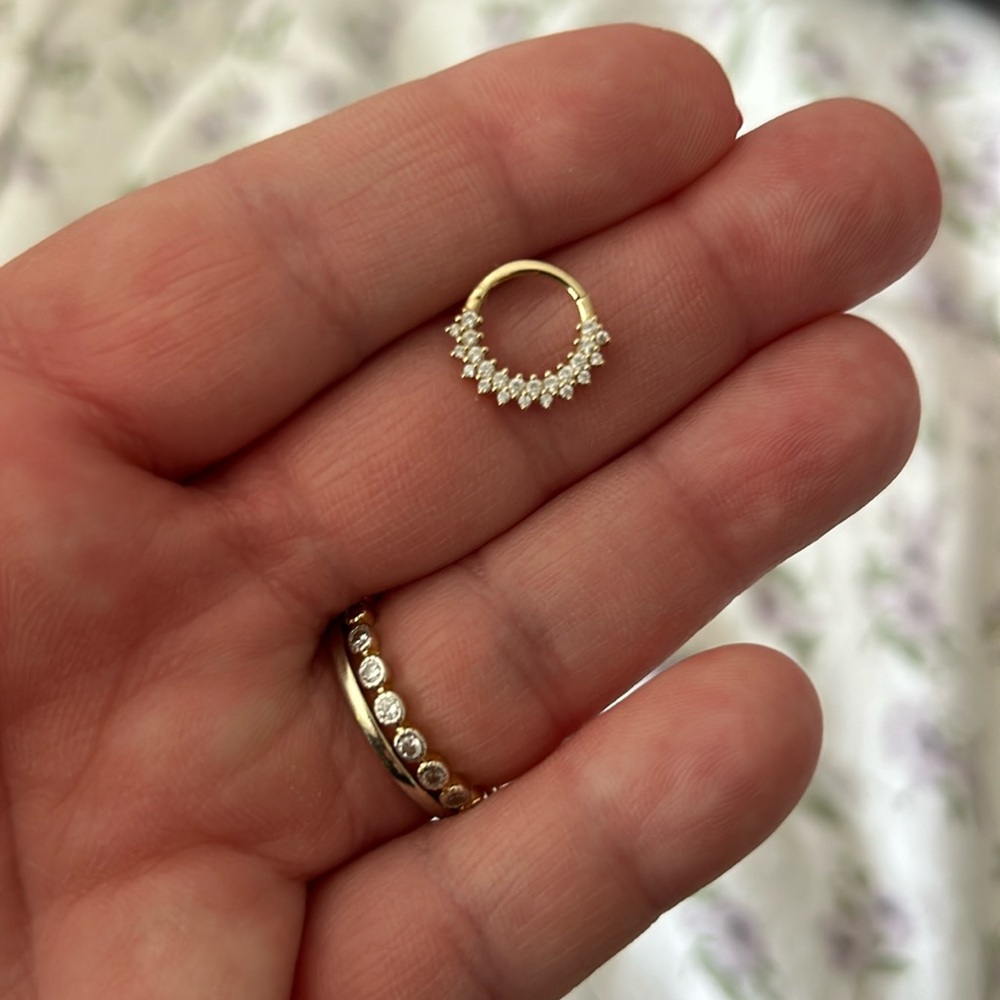 14K Solid Gold Double Row Hinged Segment Hoop Ring